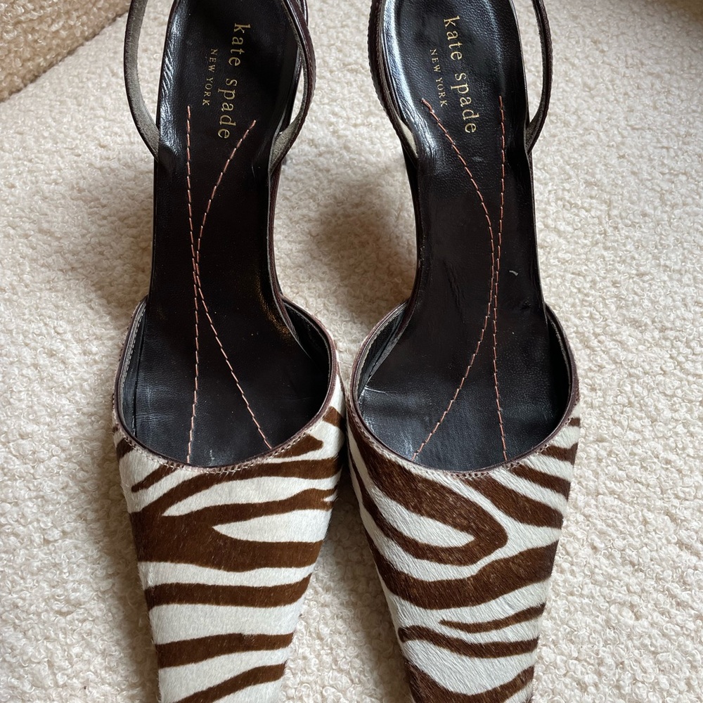 Kate Spade sz 8 brown and white zebra print mules